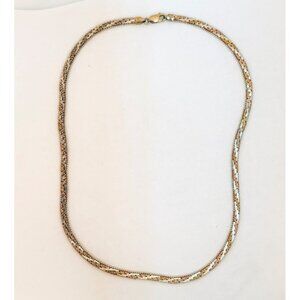 Estate Tri-Color 925 Sterling Silver Multi-Row Necklace 18 Inch Italy Vintage XL